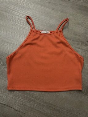 Timing Rust Orange Ribbed Cropped Halter Tank